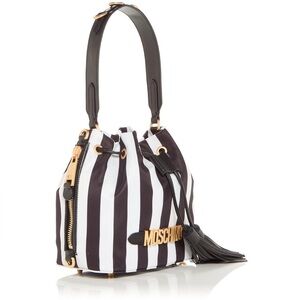Moschino Striped Bucket Bag. Faded Chrome.